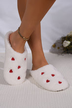 Load image into Gallery viewer, White Heart Shape Embroidered Slip On Plush Slippers