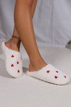 Load image into Gallery viewer, White Heart Shape Embroidered Slip On Plush Slippers