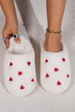 Load image into Gallery viewer, White Heart Shape Embroidered Slip On Plush Slippers