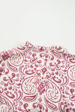 Load image into Gallery viewer, Pink Paisley Print Tiered 3/4 Sleeve Notched Neck Mini Dress