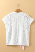 Load image into Gallery viewer, Black Cable Knit Colorblock Satin Bowknot Short Sleeve Sweater