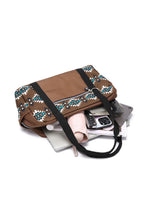 Load image into Gallery viewer, Coffee Western Aztec Print PU Leather Large Travel Duffel Bag