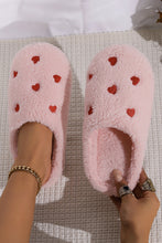 Load image into Gallery viewer, White Heart Shape Embroidered Slip On Plush Slippers