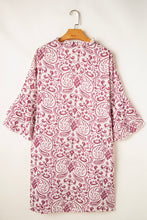 Load image into Gallery viewer, Pink Paisley Print Tiered 3/4 Sleeve Notched Neck Mini Dress