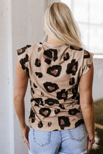 Load image into Gallery viewer, Khaki Leopard Crew Neck Cap Sleeve Casual Tee