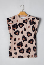 Load image into Gallery viewer, Khaki Leopard Crew Neck Cap Sleeve Casual Tee