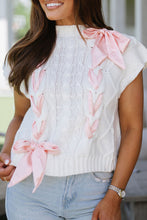 Load image into Gallery viewer, Black Cable Knit Colorblock Satin Bowknot Short Sleeve Sweater