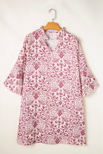 Load image into Gallery viewer, Pink Paisley Print Tiered 3/4 Sleeve Notched Neck Mini Dress