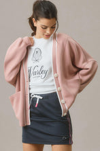 Load image into Gallery viewer, Pink Stripe Contrast Trim V Neck Buttoned Front Pocketed Knit Cardigan