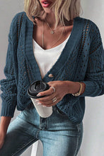 Load image into Gallery viewer, Black Open Knit Drop Shoulder Sweater Cardigan