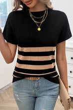 Load image into Gallery viewer, Black Striped Crew Neck Sweater T-shirt
