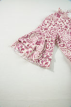 Load image into Gallery viewer, Pink Paisley Print Tiered 3/4 Sleeve Notched Neck Mini Dress