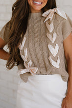 Load image into Gallery viewer, Black Cable Knit Colorblock Satin Bowknot Short Sleeve Sweater