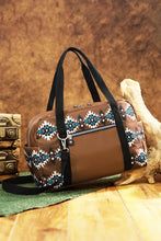 Load image into Gallery viewer, Coffee Western Aztec Print PU Leather Large Travel Duffel Bag