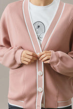 Load image into Gallery viewer, Pink Stripe Contrast Trim V Neck Buttoned Front Pocketed Knit Cardigan