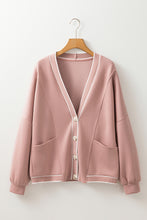 Load image into Gallery viewer, Pink Stripe Contrast Trim V Neck Buttoned Front Pocketed Knit Cardigan