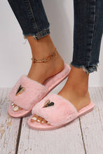 Load image into Gallery viewer, Pink Heart Shape Buckle Decor Open Toe Plush Slippers