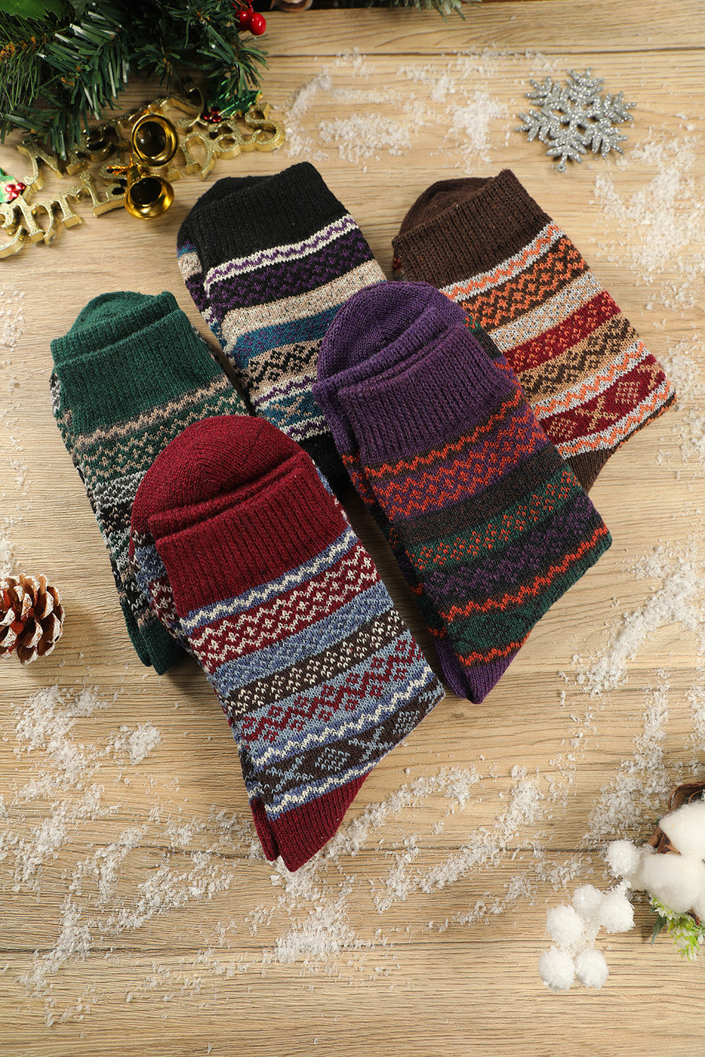 Multicolor 5 Pairs Thermal Winter Crew Socks