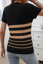 Load image into Gallery viewer, Black Striped Crew Neck Sweater T-shirt
