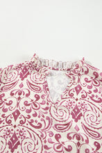 Load image into Gallery viewer, Pink Paisley Print Tiered 3/4 Sleeve Notched Neck Mini Dress
