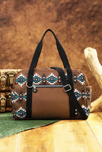 Load image into Gallery viewer, Coffee Western Aztec Print PU Leather Large Travel Duffel Bag
