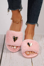 Load image into Gallery viewer, Pink Heart Shape Buckle Decor Open Toe Plush Slippers
