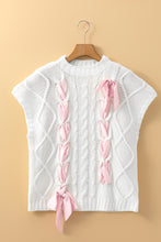 Load image into Gallery viewer, Black Cable Knit Colorblock Satin Bowknot Short Sleeve Sweater
