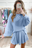 Jet Stream Corded Lantern Sleeve Top High Waist Ruffled Mini Skirt Set