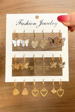 Load image into Gallery viewer, Gold Butterfly Heart Pendant Plated Hook Earrings
