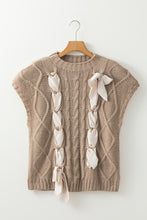 Load image into Gallery viewer, Black Cable Knit Colorblock Satin Bowknot Short Sleeve Sweater
