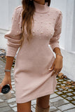 Black Pearl Beaded High Neck Bodycon Sweater Dress