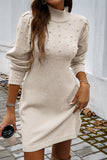 Black Pearl Beaded High Neck Bodycon Sweater Dress