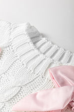 Load image into Gallery viewer, Black Cable Knit Colorblock Satin Bowknot Short Sleeve Sweater
