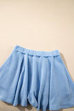 Jet Stream Corded Lantern Sleeve Top High Waist Ruffled Mini Skirt Set
