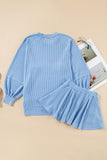 Jet Stream Corded Lantern Sleeve Top High Waist Ruffled Mini Skirt Set