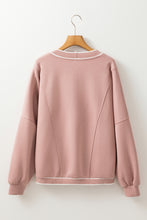 Load image into Gallery viewer, Pink Stripe Contrast Trim V Neck Buttoned Front Pocketed Knit Cardigan
