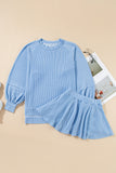 Jet Stream Corded Lantern Sleeve Top High Waist Ruffled Mini Skirt Set