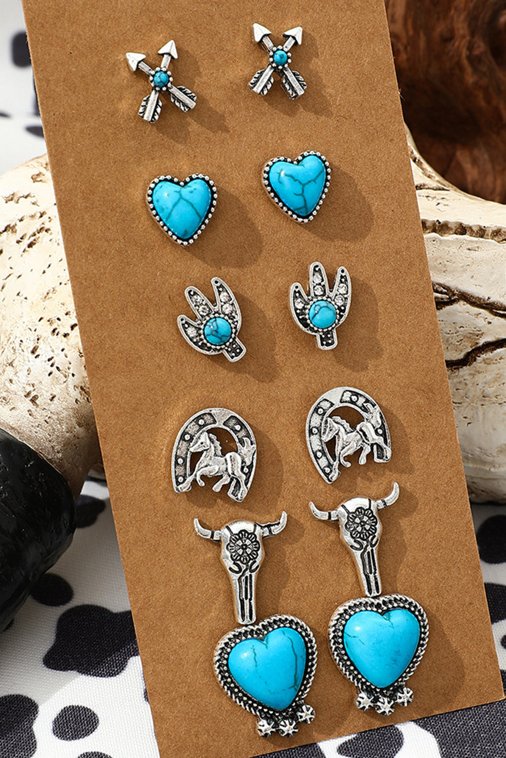 Silvery Western Turquoise Alloy Stud Earrings