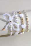 White Bow Knot Heart Shape Faux Pearl Beaded Bracelet Set