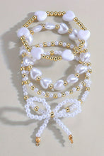 Load image into Gallery viewer, White Bow Knot Heart Shape Faux Pearl Beaded Bracelet Set
