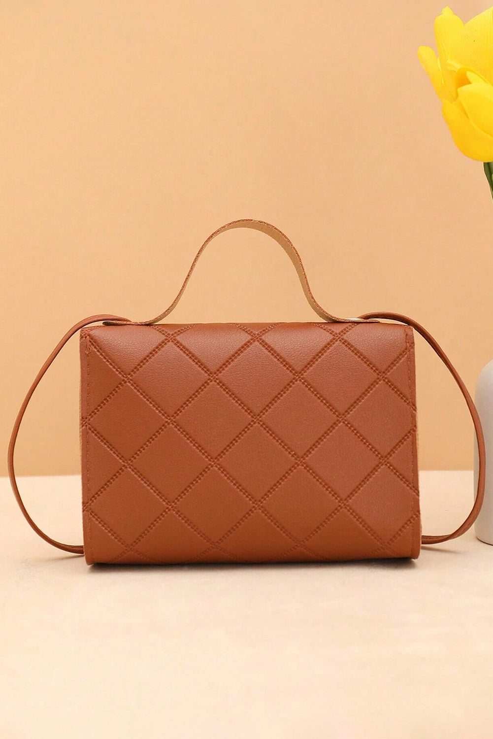 Leather Diamond Pattern Messenger Bag
