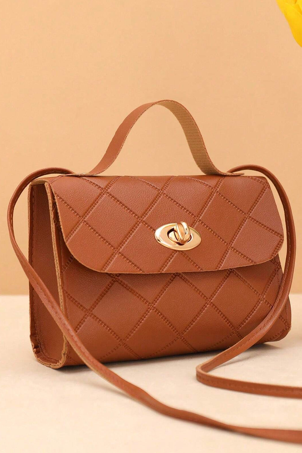 Leather Diamond Pattern Messenger Bag