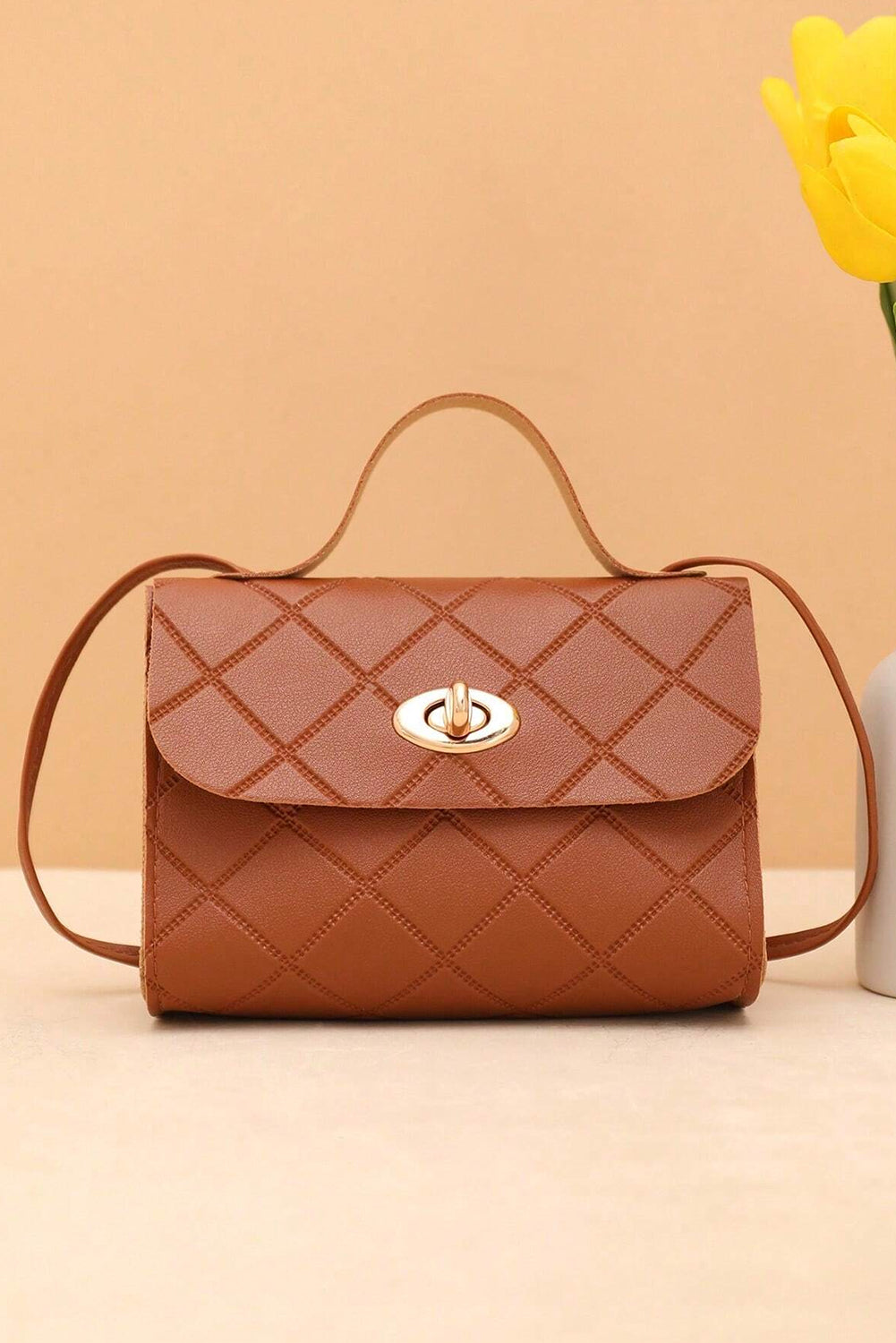 Leather Diamond Pattern Messenger Bag