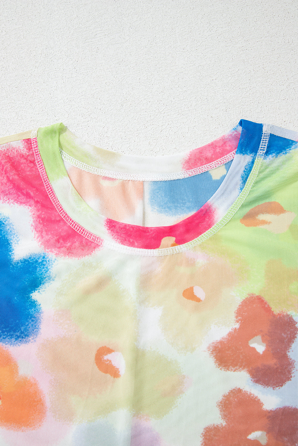 Multicolor Floral Mesh Lettuce Trim Cropped T Shirt