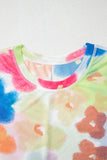 Multicolor Floral Mesh Lettuce Trim Cropped T Shirt