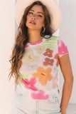Multicolor Floral Mesh Lettuce Trim Cropped T Shirt