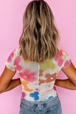Multicolor Floral Mesh Lettuce Trim Cropped T Shirt