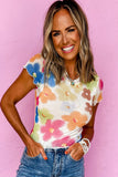 Multicolor Floral Mesh Lettuce Trim Cropped T Shirt