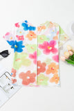 Multicolor Floral Mesh Lettuce Trim Cropped T Shirt