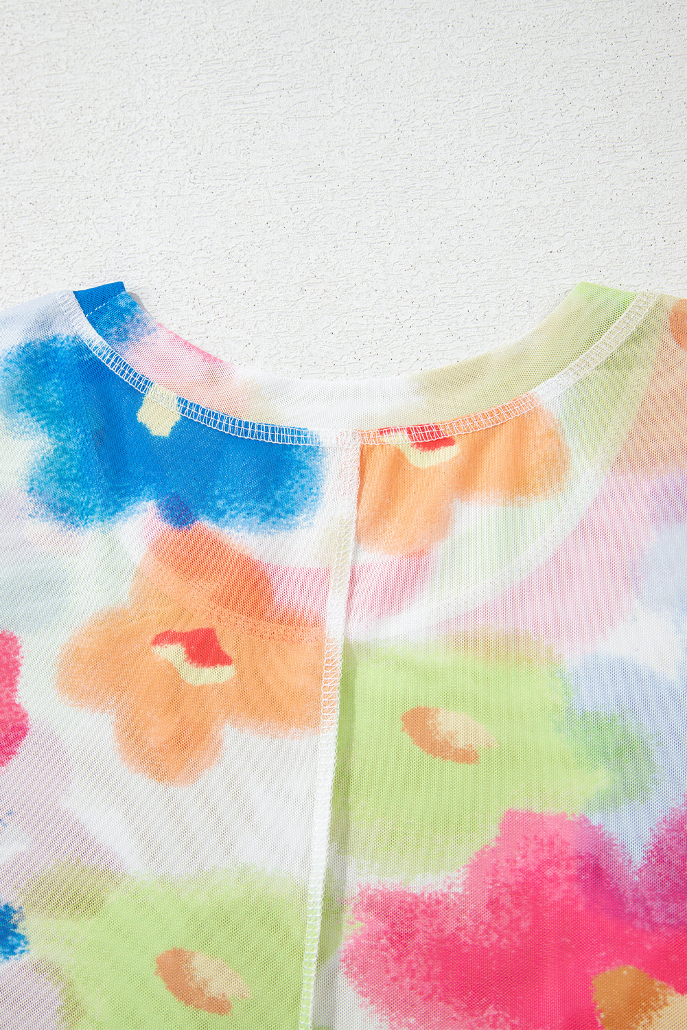 Multicolor Floral Mesh Lettuce Trim Cropped T Shirt